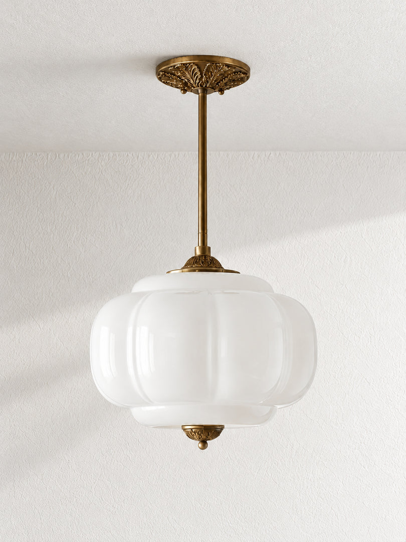 Eloise Scallop Vintage Milk Glass Semi Flush Mount Pendant Light