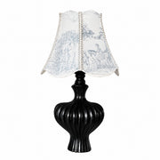 French vintage table lamp with printed fabric shade and black base