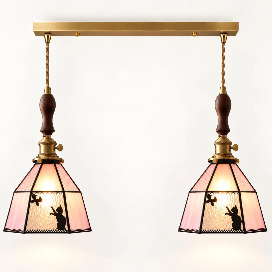 Cat and Butterfly Stained Glass Pendant Light