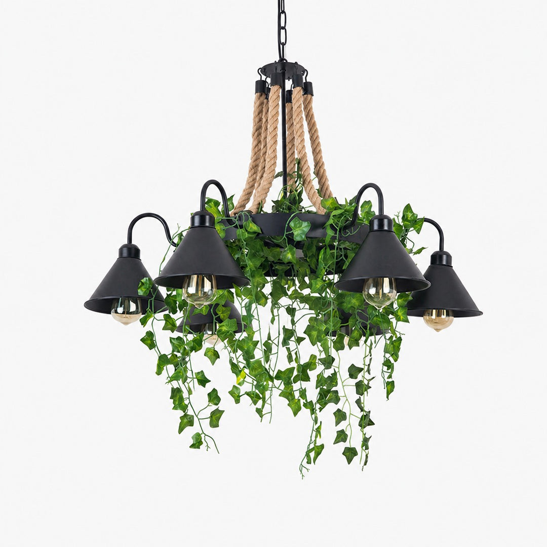 Rope and Greenery Wagon Wheel Chandelier