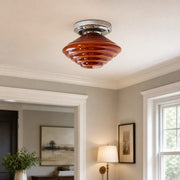 vintage amber glass G9 ceiling light with chrome ceiling plate