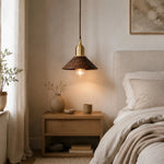 Bild in Gallery-Viewer laden, Black walnut pendant light installed beside a softly styled bed