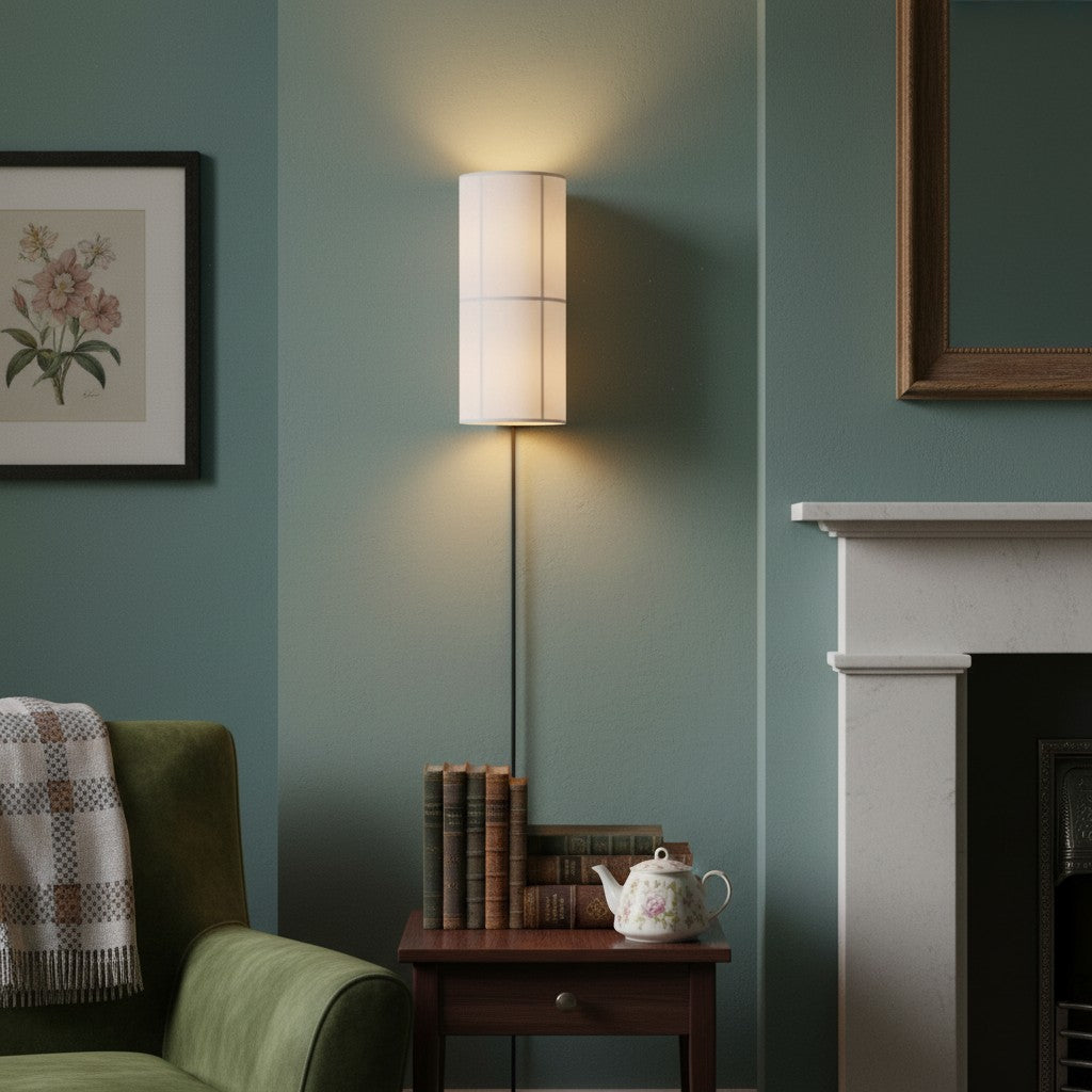 Lampe murale cylindrique Cylume à brancher - Tissu moderne et minimaliste pour chambres et salons