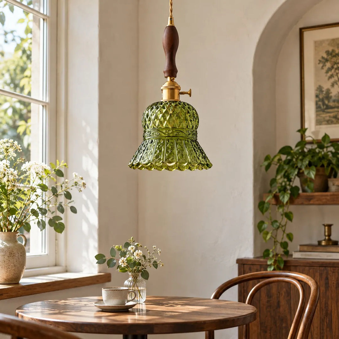 Vintage Brass Pineapple Glass Pendant Lamp