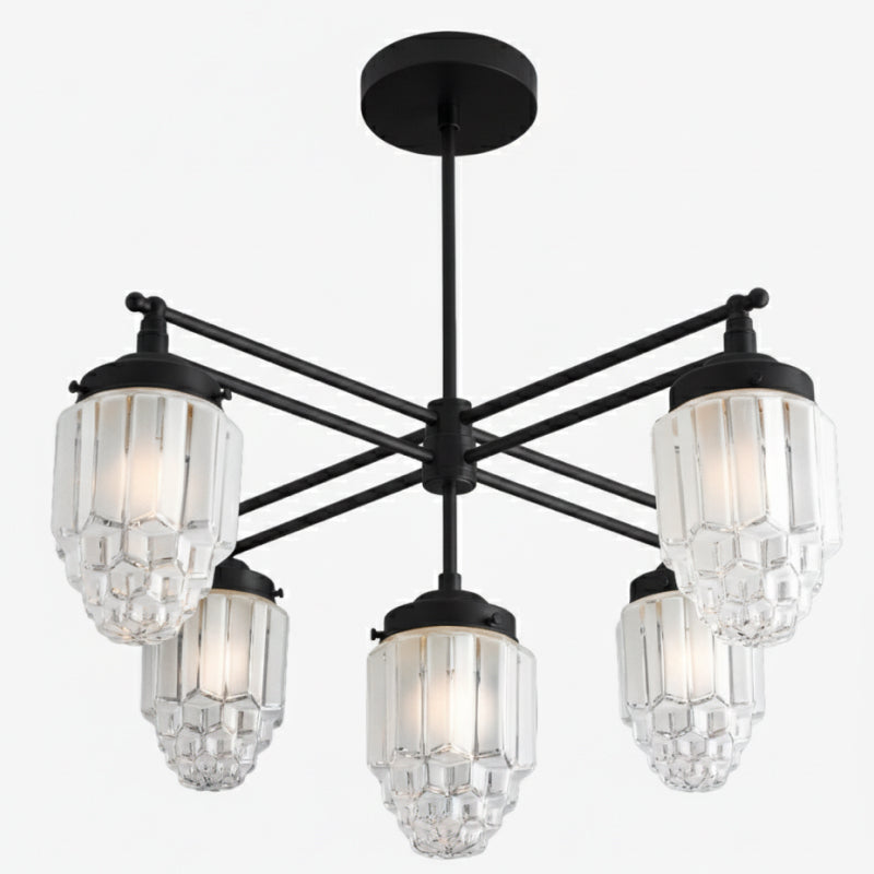 Tierlux Glass Chandelier – Vintage Brass Globe Lighting Fixture