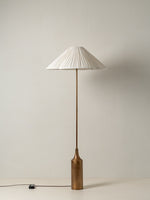 Load image into Gallery viewer, Lindi - aged brass and linen scalloped floor lamp
