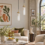 Charger l'image dans la visionneuse de galerie, Brass Rippled Frosted Glass Pendant Light