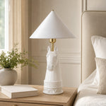 Bild in Gallery-Viewer laden, White cone horse head table lamp beside bed