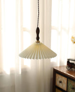 Load image into Gallery viewer, White Fabric Walnut Brass Plug-In Pendant