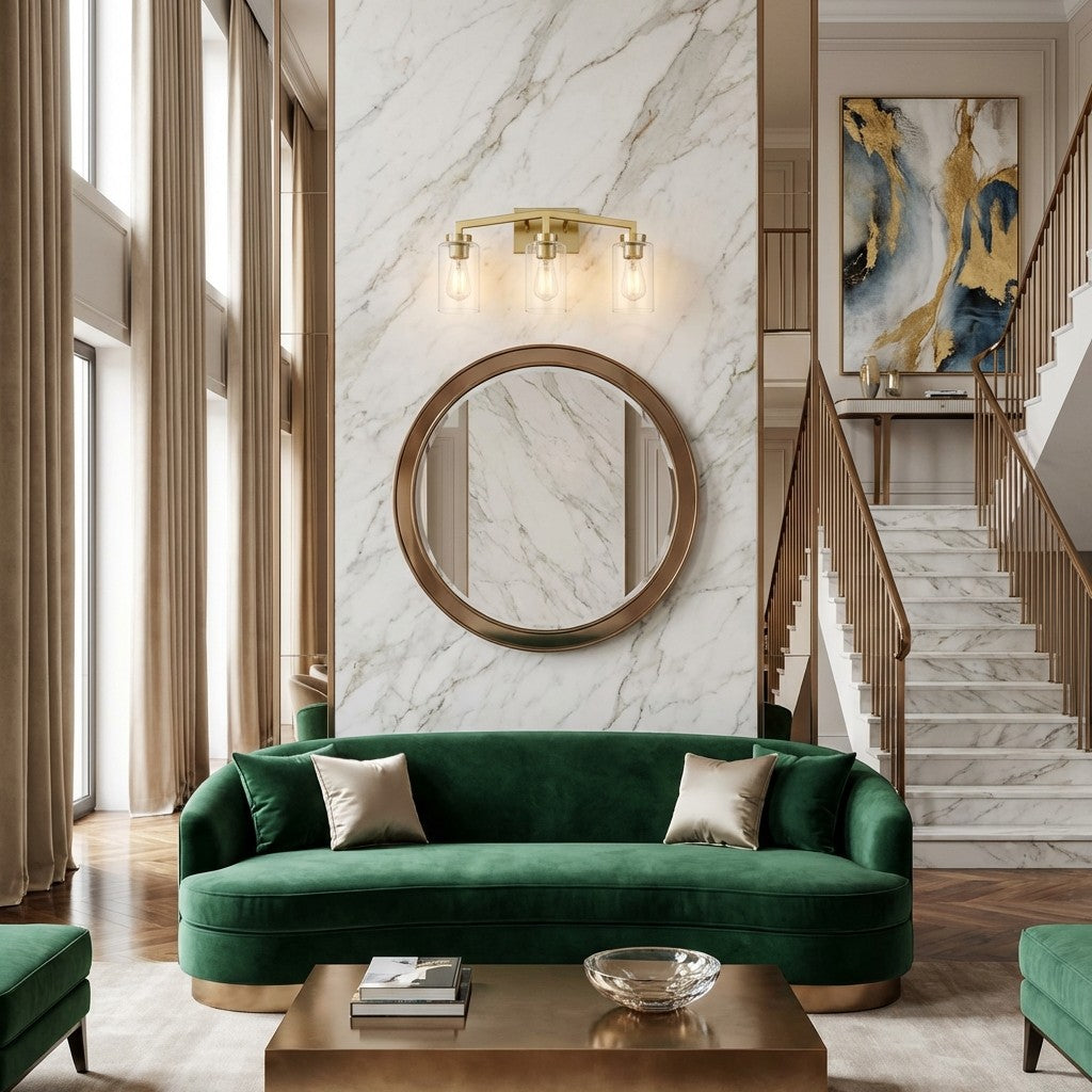 Lámpara de pared con cilindro de vidrio industrial Brassiq - Luz para tocador de baño estilo antiguo