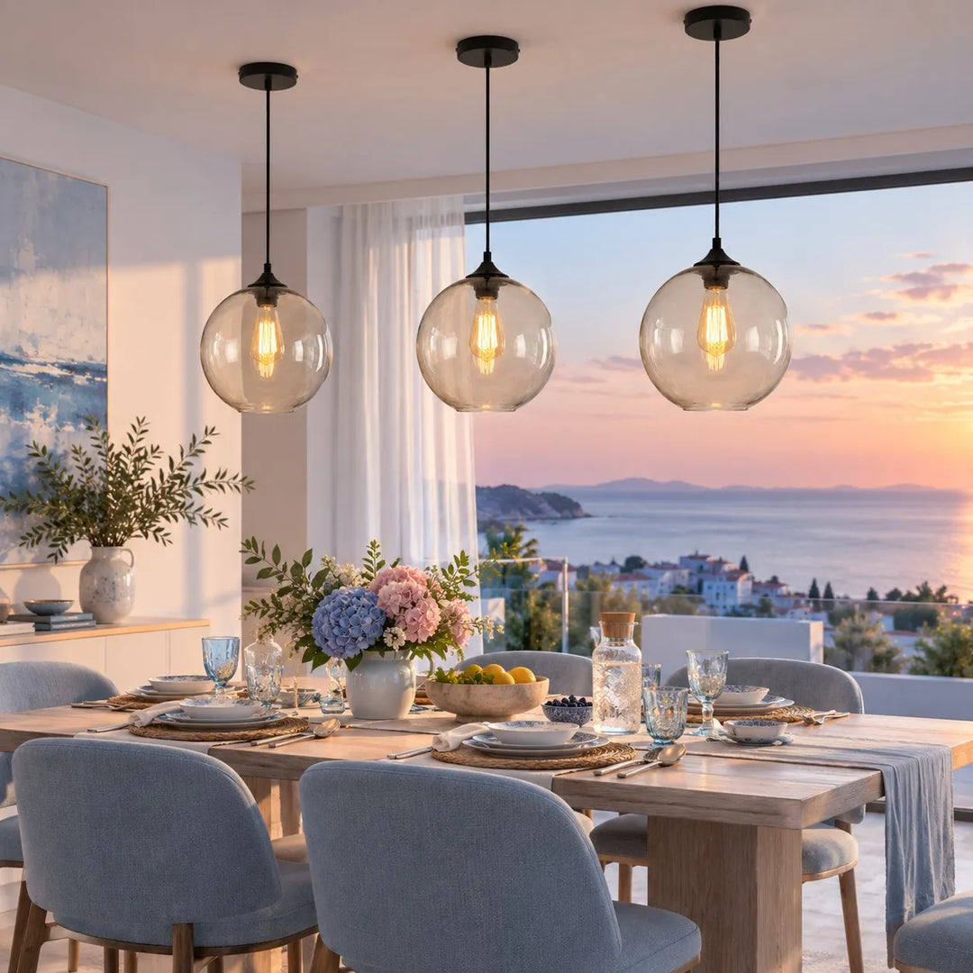 Smoky Gray Glass Globe Pendant Light