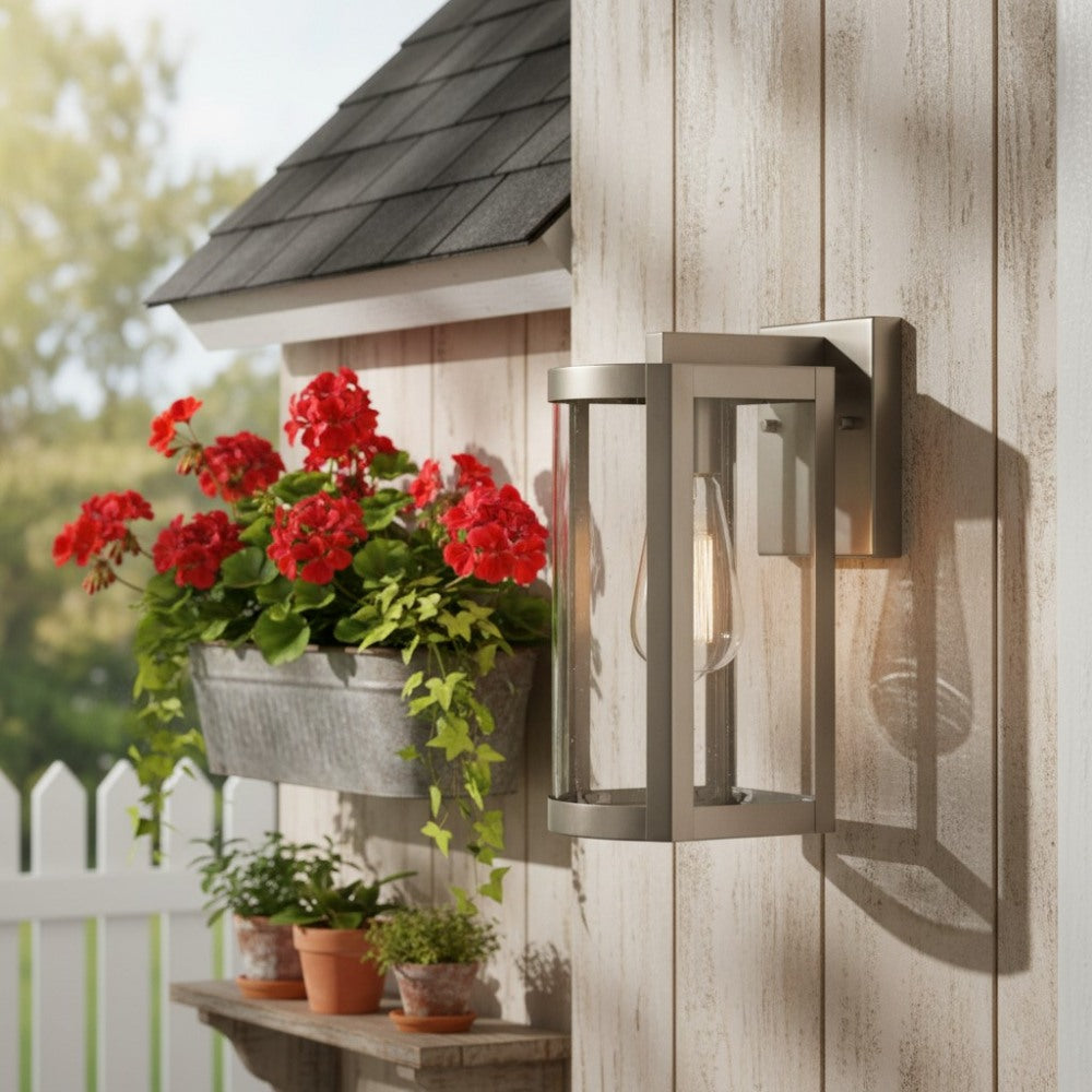 Shieldra Stainless Steel Outdoor Wall Lamp - Clear Glass Cage Waterproof Modern Sconce for Patio