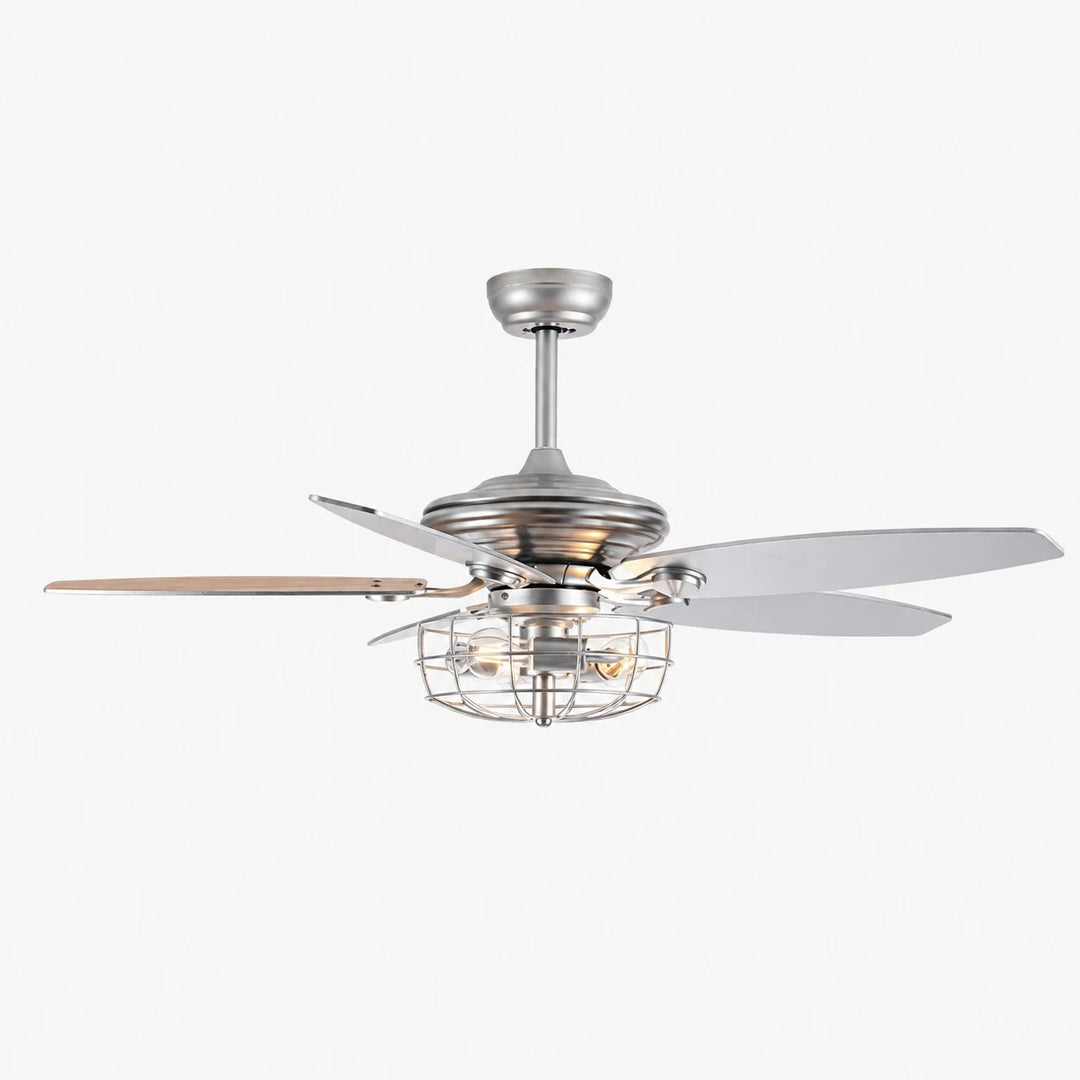 Silver caged ceiling fan light, 107 cm / 42"