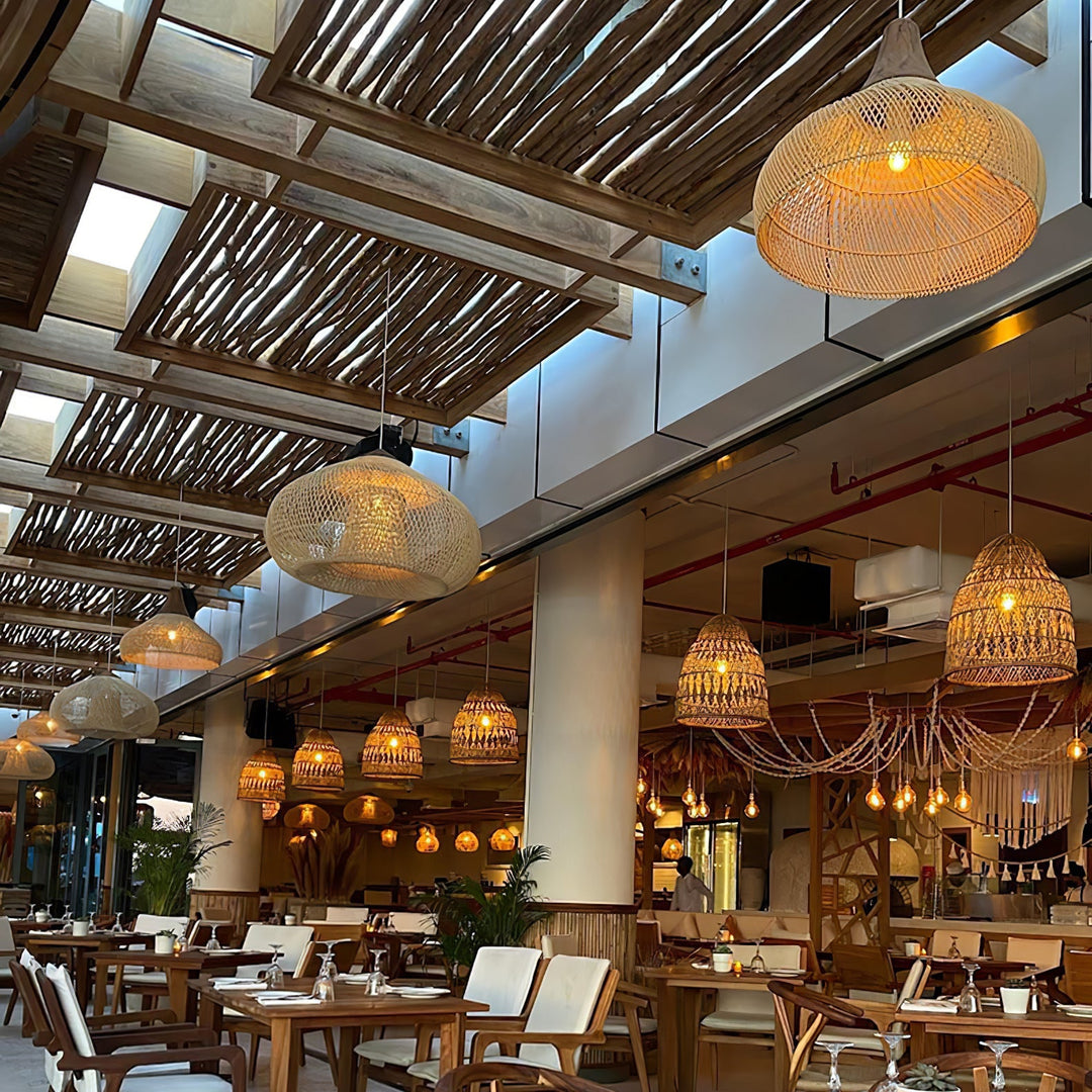 Woven Rattan Wood Plug-In Pendant Light