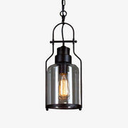 Lámpara colgante de vidrio con estructura de hierro vintage Lirra - Lámpara de techo de estilo industrial para bares y hogares U20