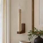 Cargar imagen en el visor de la Galería, Natural travertine wall sconce in a warm layered interior