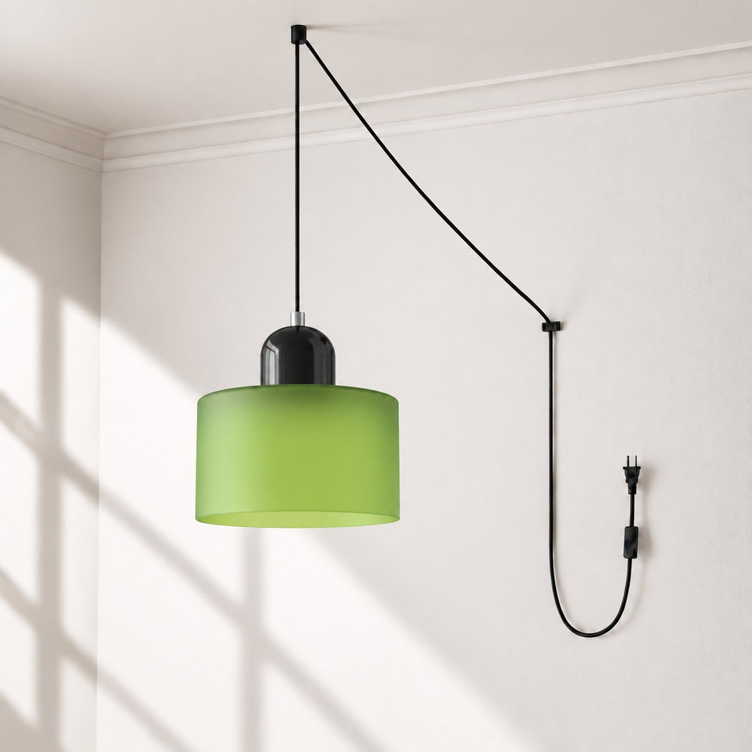 Mid‑Century Macaron Plug‑in Swag Pendant Light - Colorful Shade Hanging Lamp for Home Decor