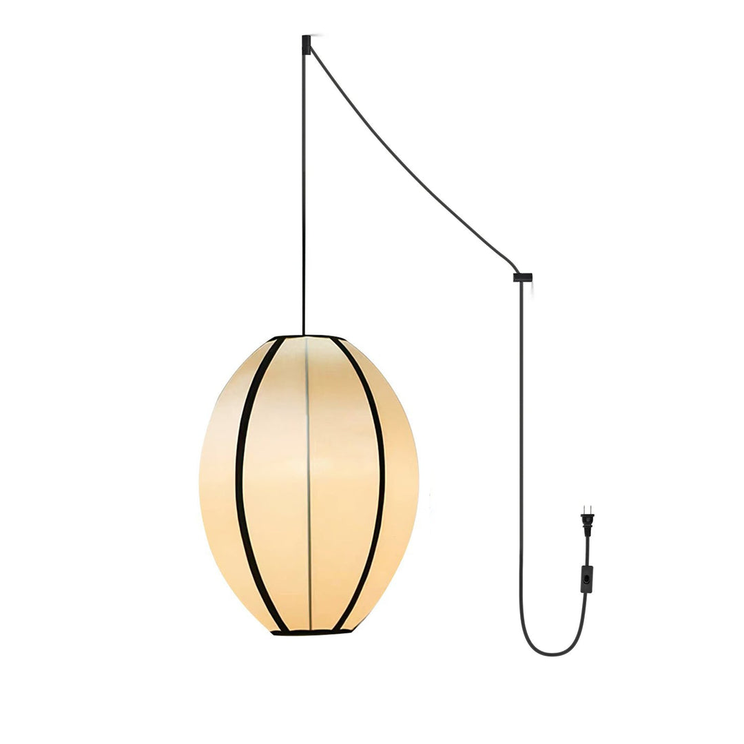 Black Metal White Fabric Plug-In Swag Pendant