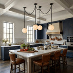 Load image into Gallery viewer, Black Metal Alabaster Globe Hardwired Chandelier
