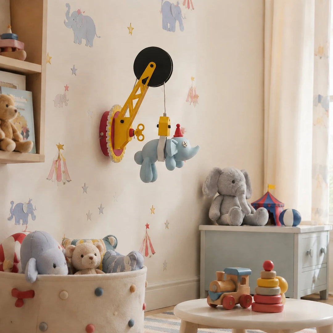 Elephant wall light in a playroom corner