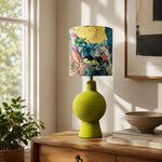 Load image into Gallery viewer, Floral Blue Yellow table lamp by a window
