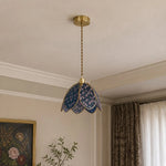 Bild in Gallery-Viewer laden, Blue floral petal pendant light in a neutral interior