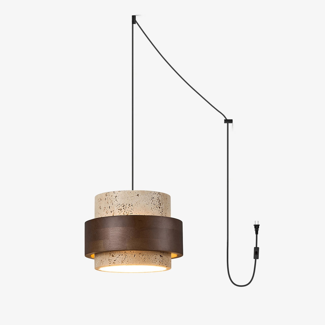 Travertine Walnut Cylindrical Plug-In Pendant