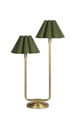 Cargar imagen en el visor de la Galería, Lámpara de mesa vintage moderna con pantalla festoneada, estilo capirise y base de metal.

