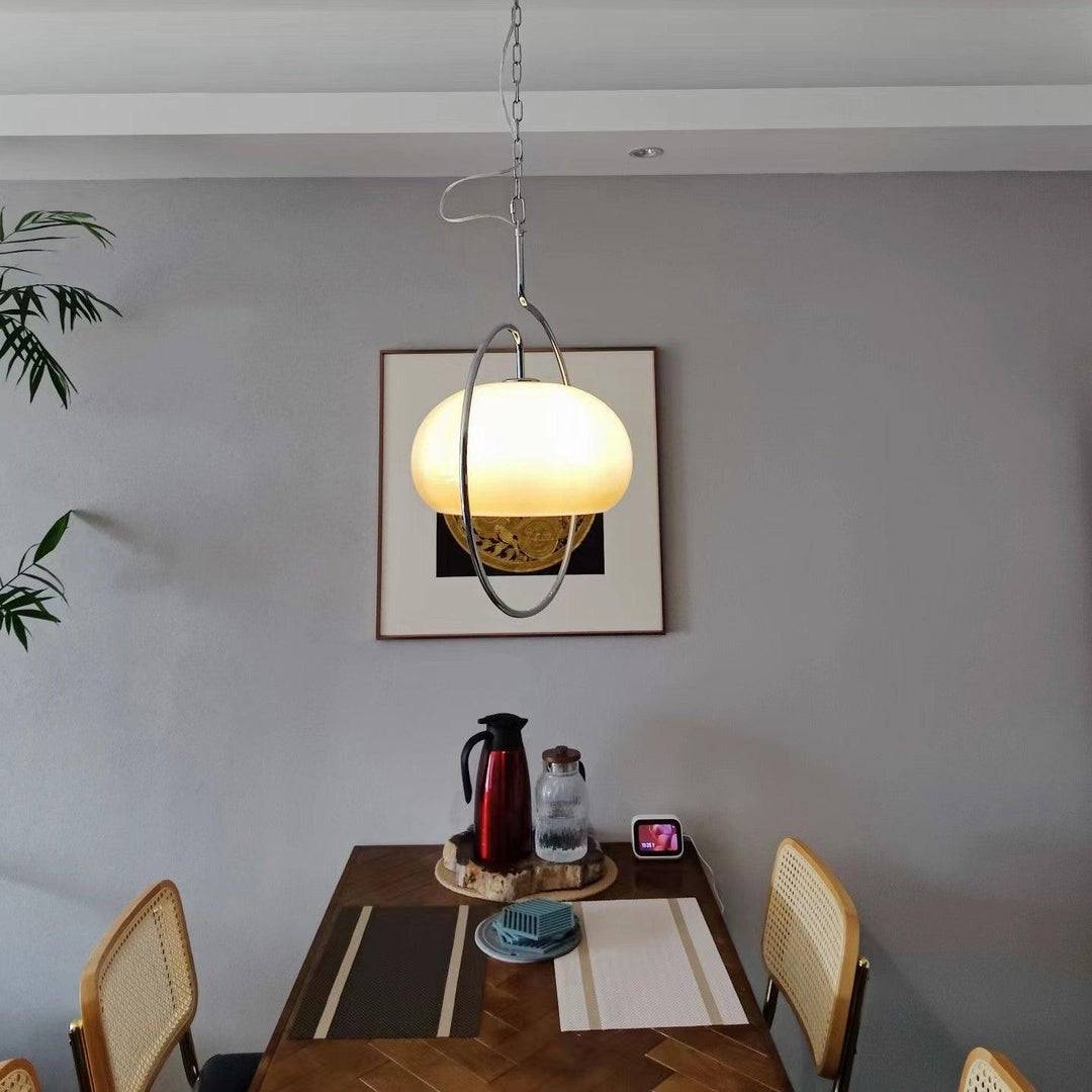Rounded Glass Chrome Swag Pendant Light