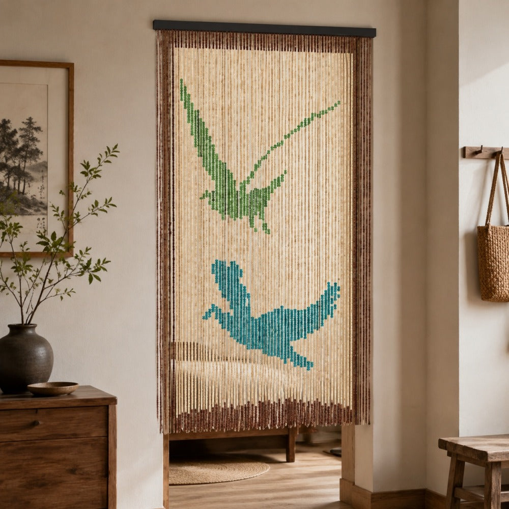 Cortina de puerta bohemia de cuentas de madera