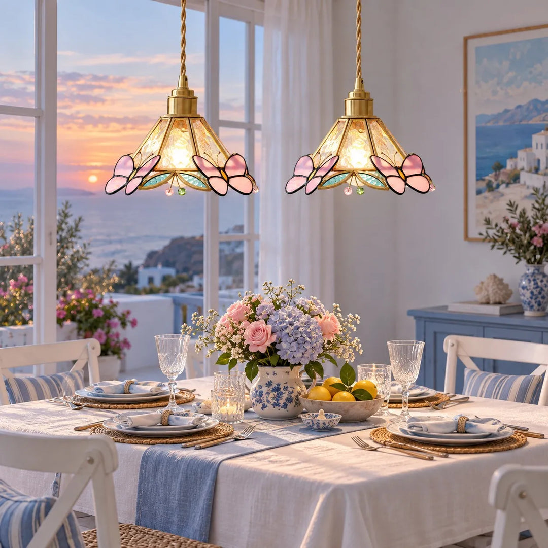 Pink Floral Glass Pendant Light