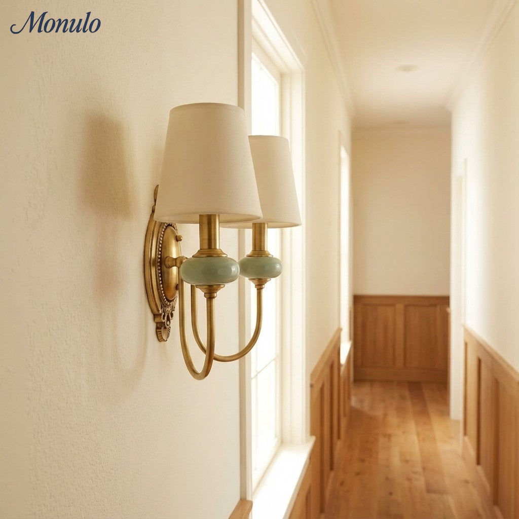 Rowan Classic Fabric Shade Sconce – Ceramic Wall Light for Hallway or Bedroom