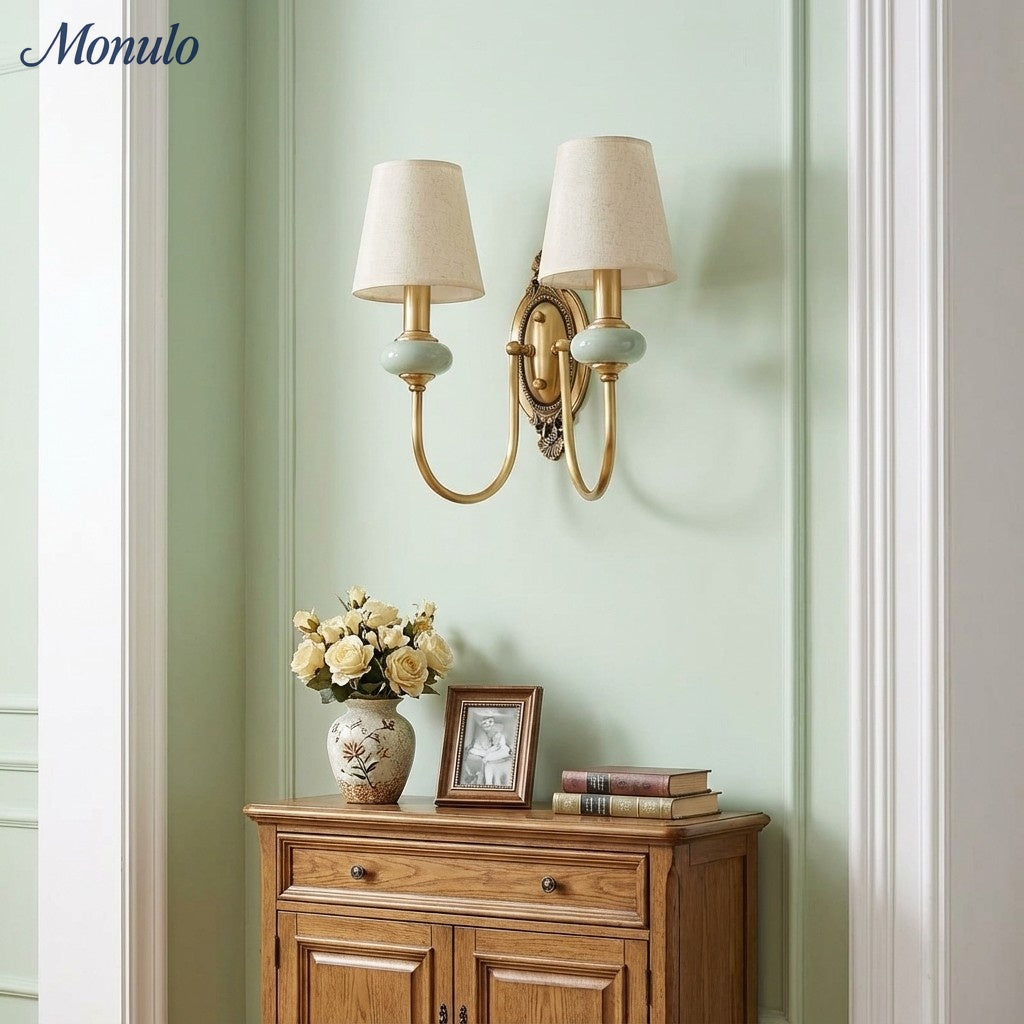 Rowan Classic Fabric Shade Sconce – Ceramic Wall Light for Hallway or Bedroom