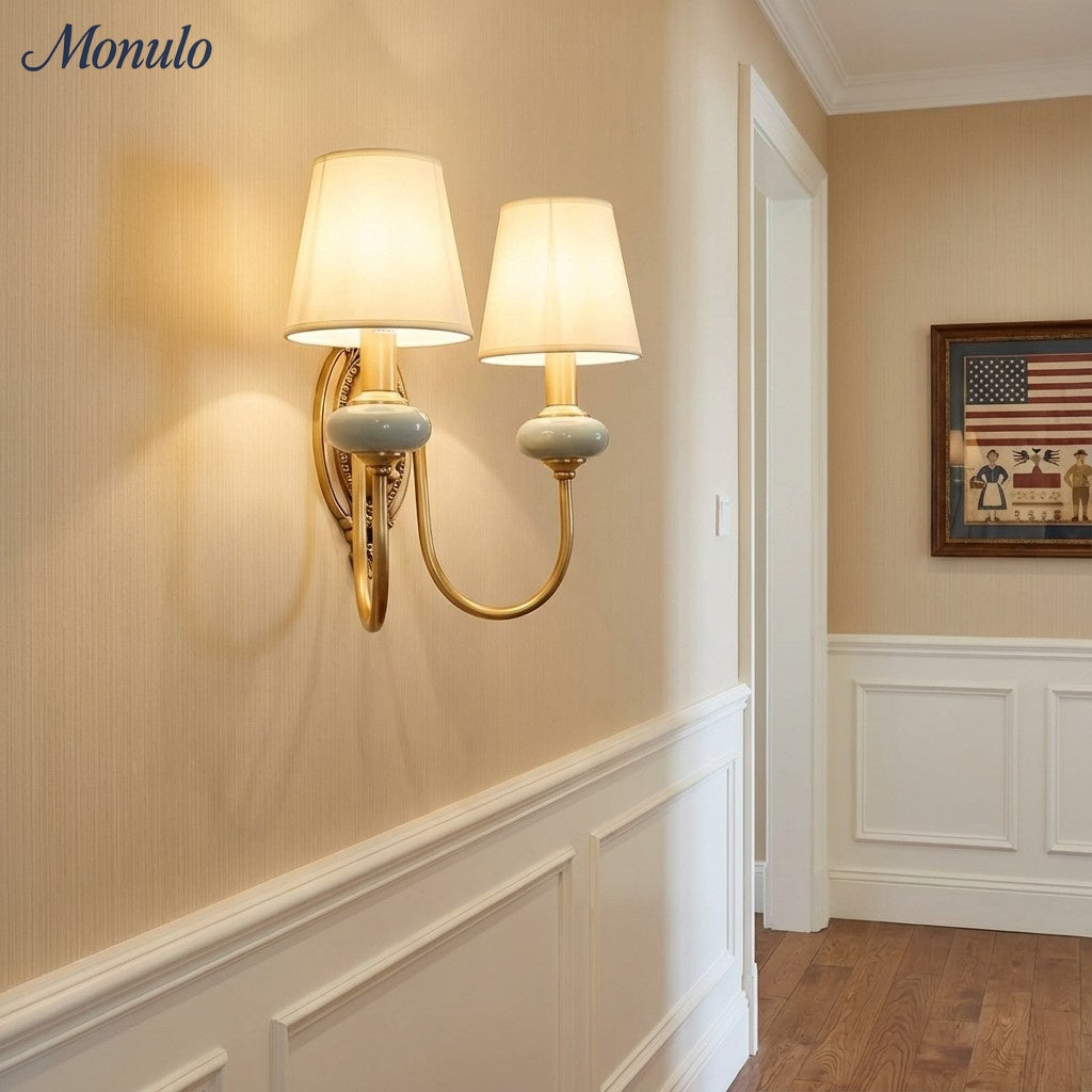 Rowan Classic Fabric Shade Sconce – Ceramic Wall Light for Hallway or Bedroom