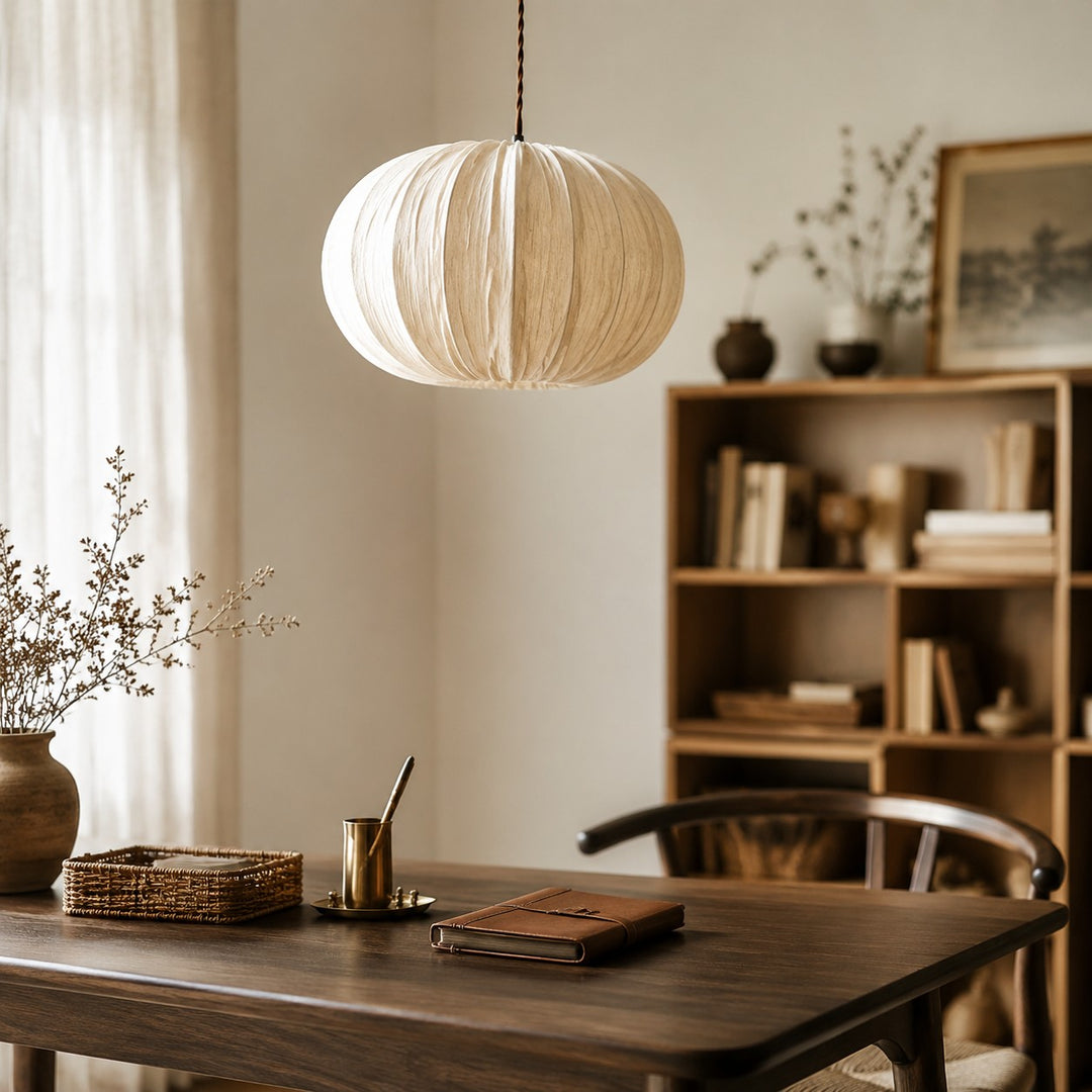 Fabric Globe Pendant Light with Wood Canopy