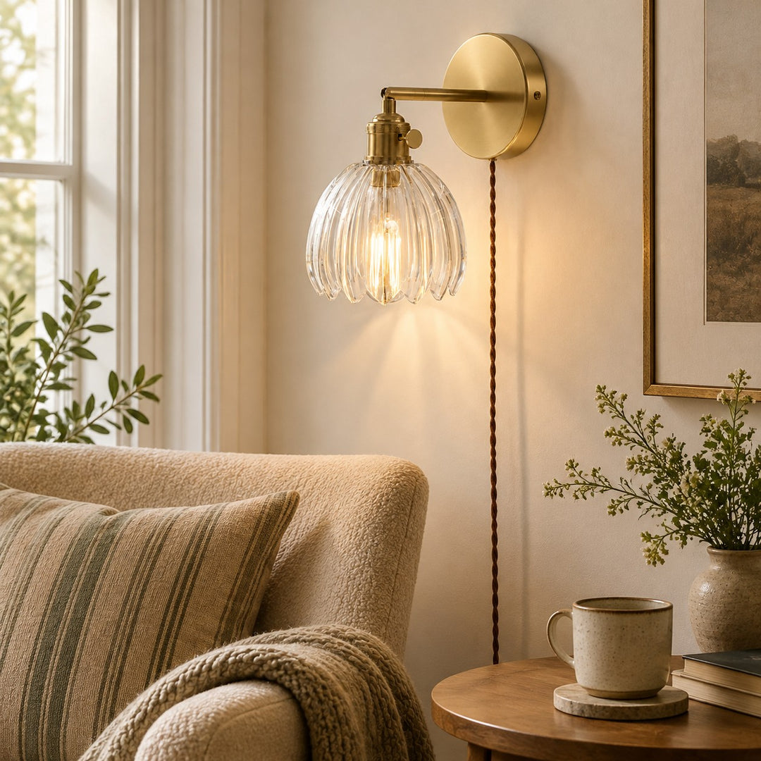 Tulip glass plug-in wall sconce detail