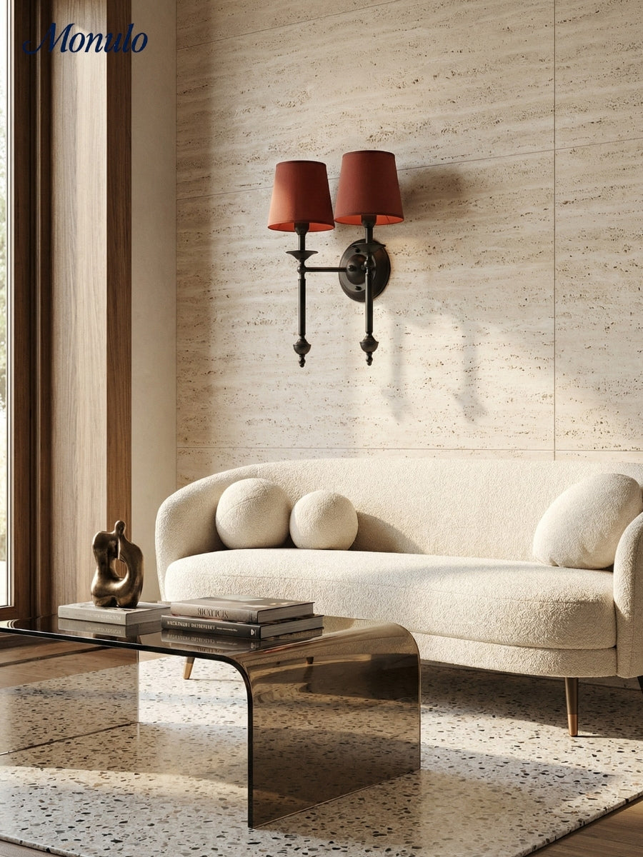 Rowan Fabric Shade Wall Sconce in Antique Copper - Vintage Luxury Light for Interiors