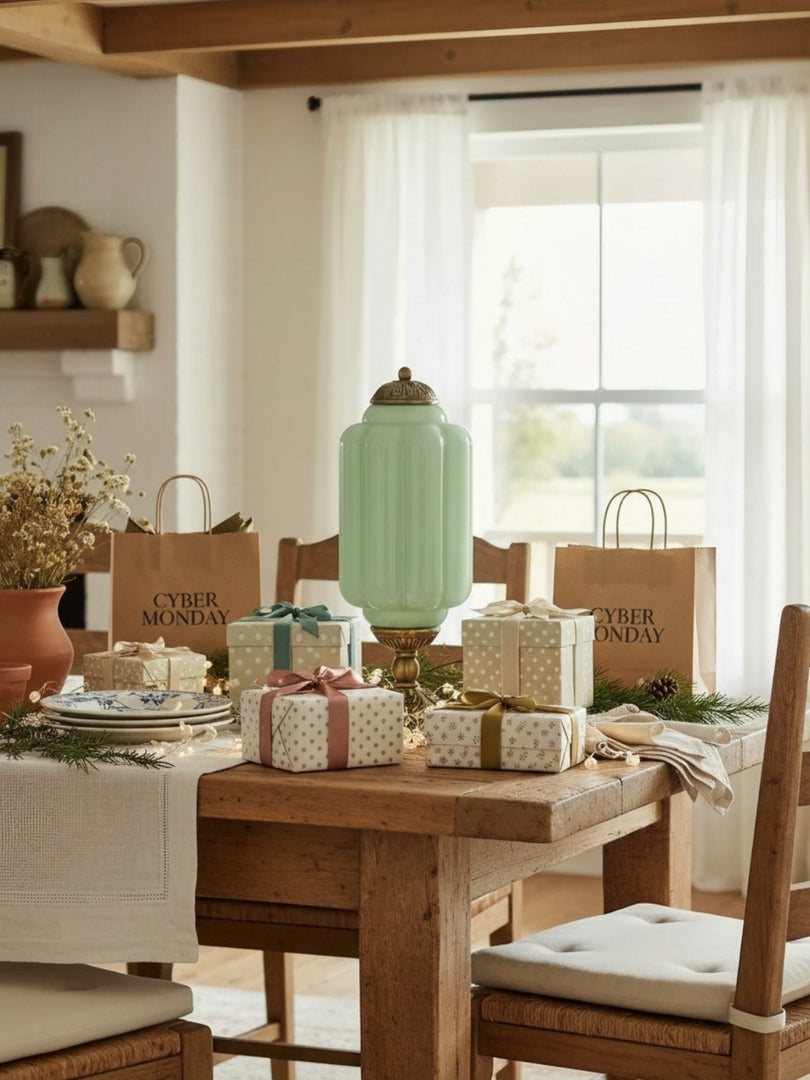 Lámpara de mesa Eloise con pantalla de vidrio festoneado de inspiración vintage para iluminación de acento en dormitorio y sala de estar. 