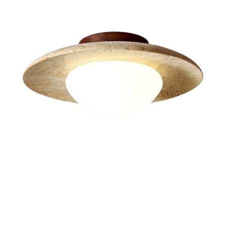 Japanese Round Yellow Travertine Shade Semi-Flush Mount Ceiling Light M12