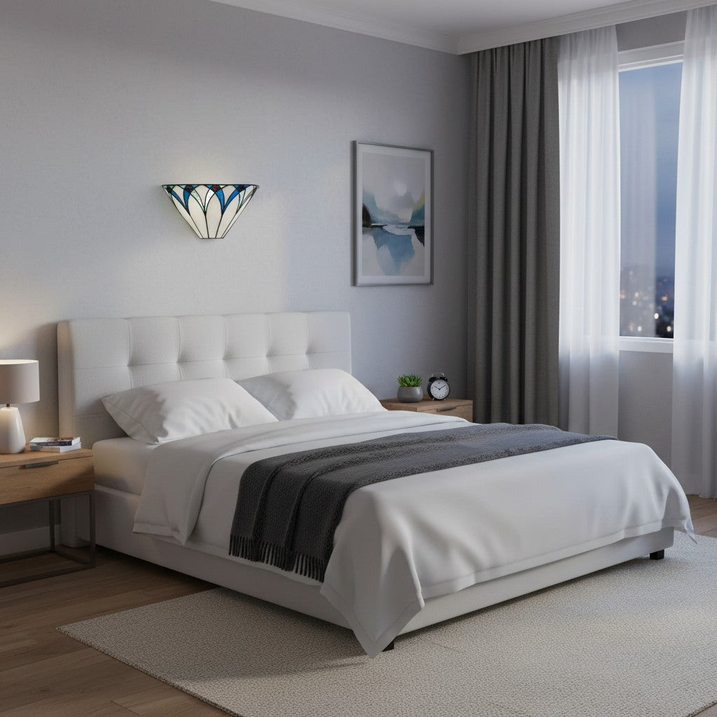 TF antik inspirierte Wandlampe aus getöntem Gras mit geometrischem Schirm – Art Deco Stil Wandleuchte für Wohnzimmer und Flure