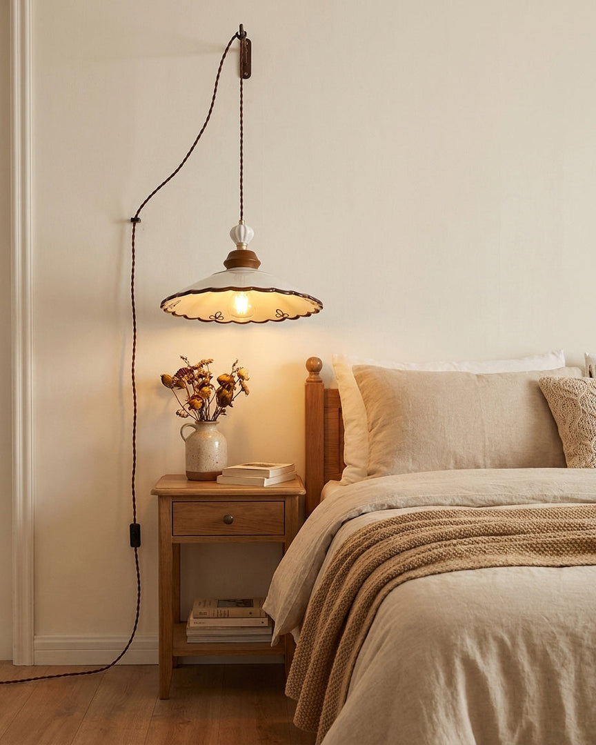 Hand-Painted Ceramic Brown Trim Plug-In Pendant