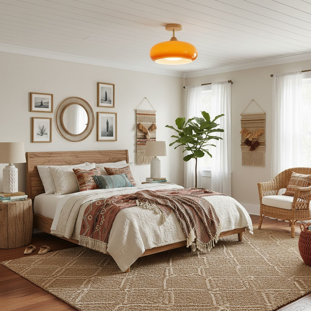 Lámpara de Techo de Cristal Bauvia Vintage Bauhaus – Lámpara Artística Moderna con Base de Madera para Sala de Estar N62