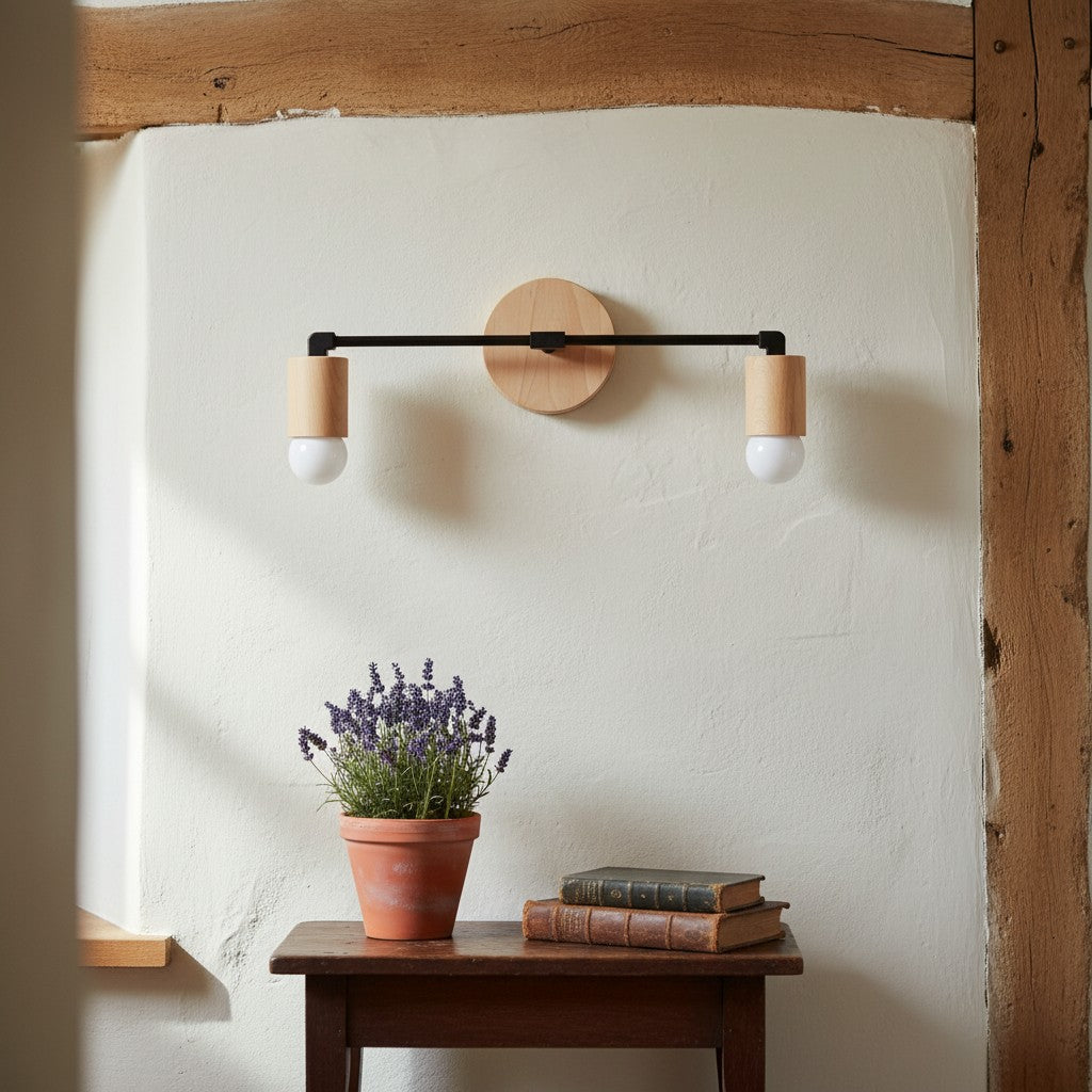 Mobilux Line Wood and Vanity Light - Bohemian Bathroom Lighting Fixture