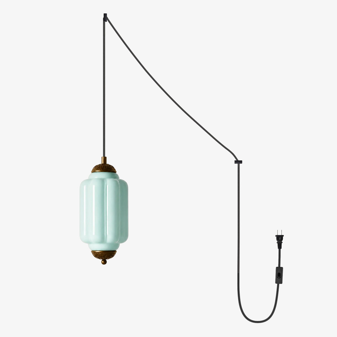 Fluted Glass Antique Brass Plug-In Pendant