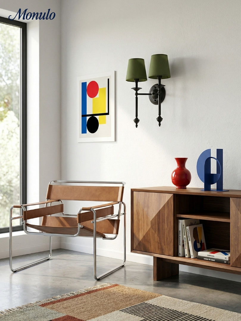 Aplique de pared con pantalla de tela Rowan en cobre antiguo: lámpara vintage de lujo para interiores 