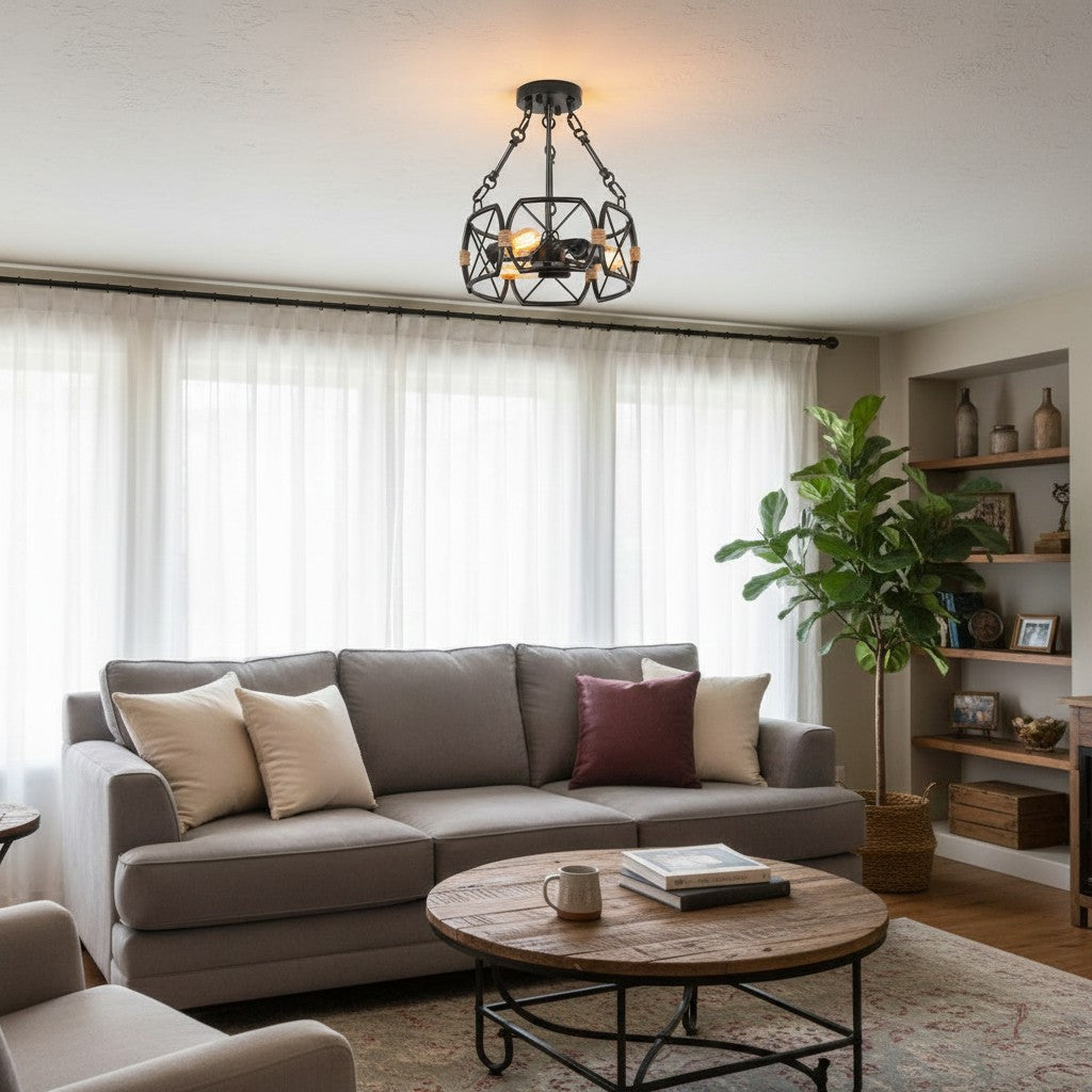 Lámpara de Techo Industrial de Jaula Abierta de Metal Cageon - Diseño para Ático y Comedor