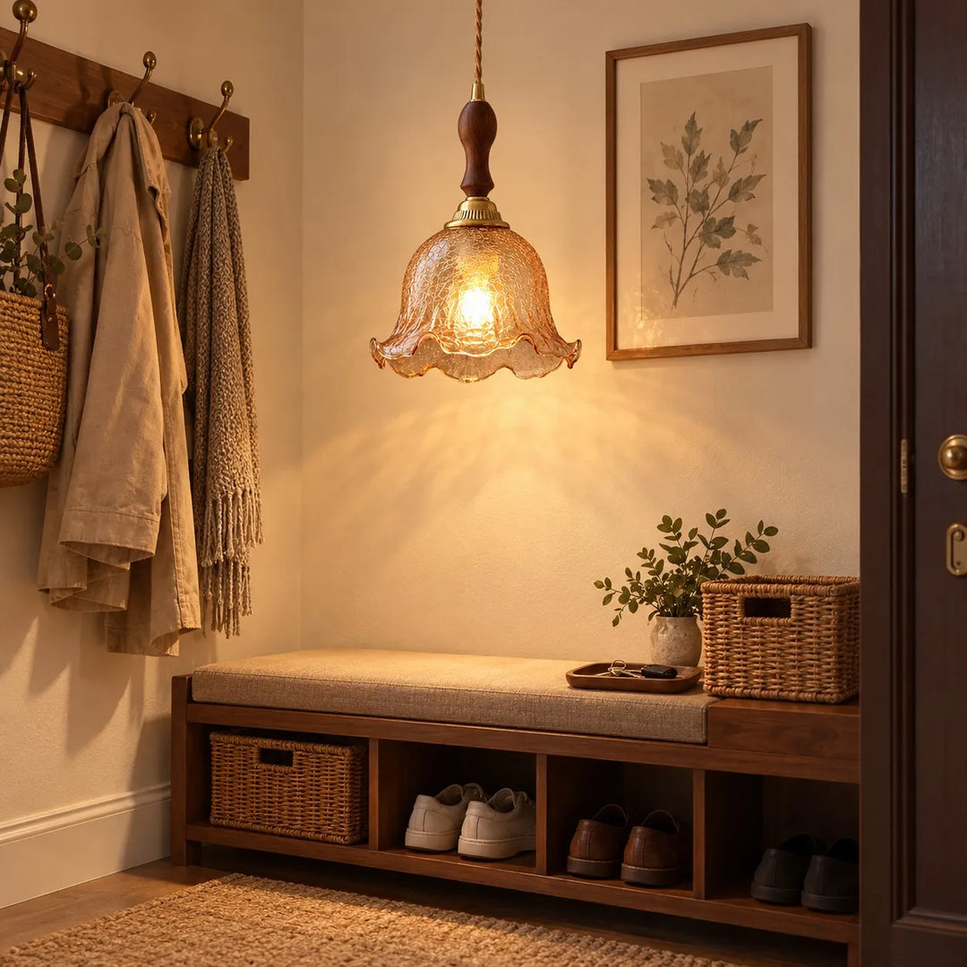 Crackle Glass Brass Pendant Light
