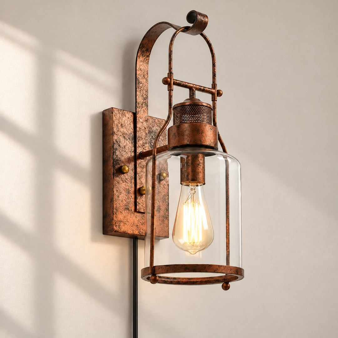 Carson Industrial Metal Glass Jar Plug-In Wall Sconce