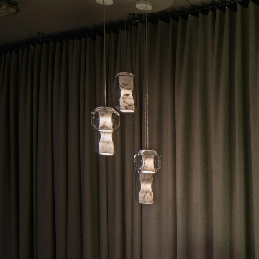 Suspension en verre et albâtre
