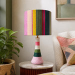 Charger l'image dans la visionneuse de galerie, Colorful striped fabric table lamp styled beside a sofa